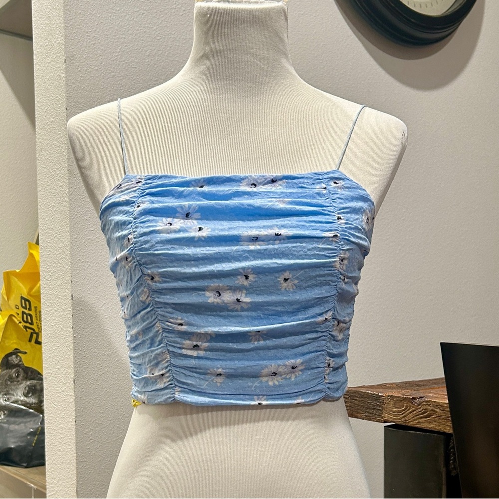 Blue Floral Ruched Women's Top